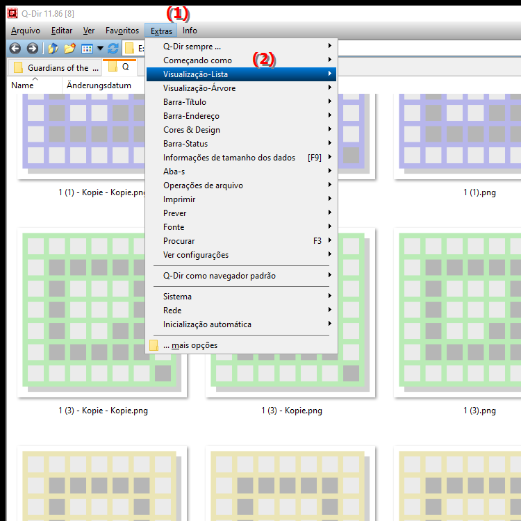 Como posso personalizar a visualização de lista no File Explorer Q